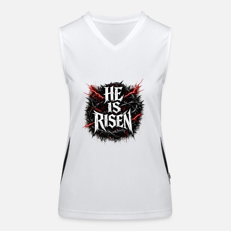 he is risen  Funktionelles Kontrast-Tank Top für Frauen
