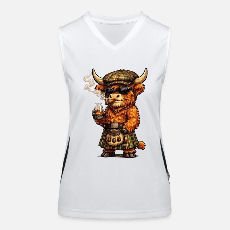 Highland Cattle with Whisky, Kilt and Cigar Women's Functional Contrast Tank Top