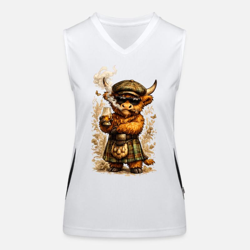 Highland Cattle mit Whisky und Zigarre Funktionelles Kontrast-Tank Top für Frauen