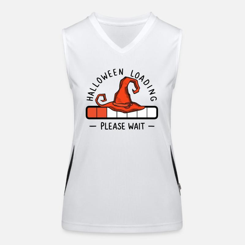 Hexenhut Spruch Halloween Loading Please Wait Funktionelles Kontrast-Tank Top für Frauen