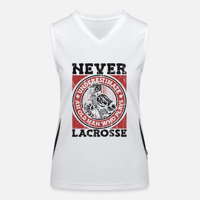 Never Underestimate An Old Man Who Plays Lacrosse Funktionelles Kontrast-Tank Top für Frauen