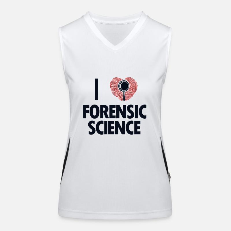 I Love Forensic Science IT-Forensik Daktyloskopie Funktionelles Kontrast-Tank Top für Frauen