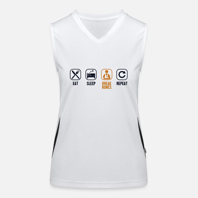Eat Sleep Break Bones Repeat Broken Bone Bone Funktionelles Kontrast-Tank Top für Frauen