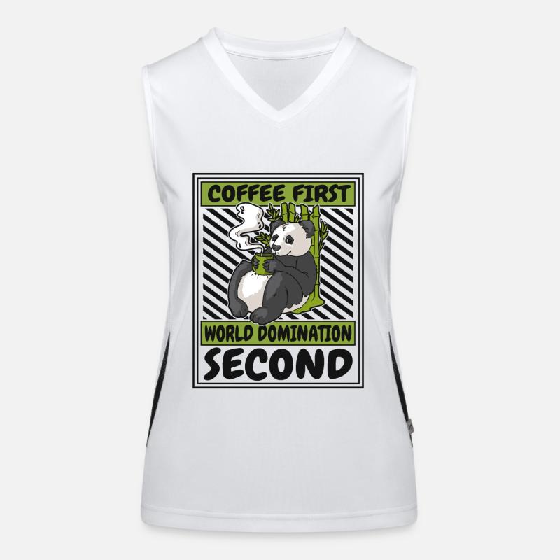Coffee First World Domination Second Panda Bear Women's Functional Contrast Tank Top