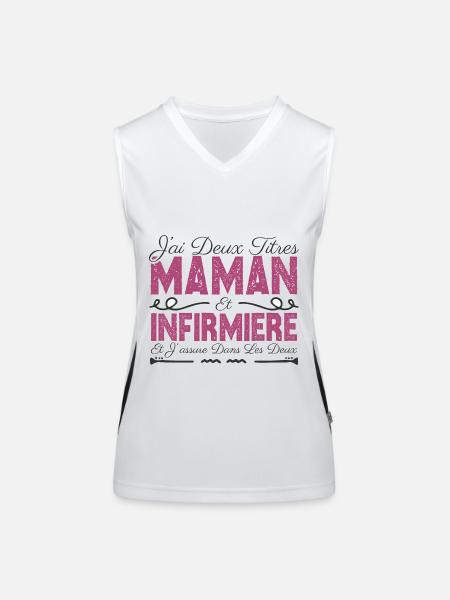 J'ai deux titres maman et Infirmière. Cadeau Maman - Débardeur respirant contrasté Femme - blanc/noir - Devant