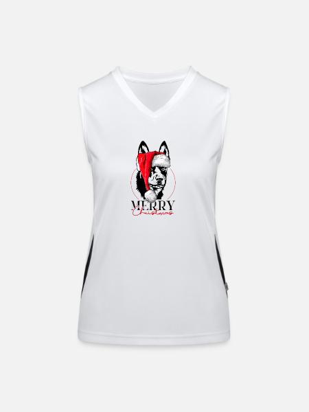 Santa Australian Kelpie Merry Christmas Wilsigns - Funktionelles Kontrast-Tank Top für Frauen - Weiß/Schwarz - Vorne