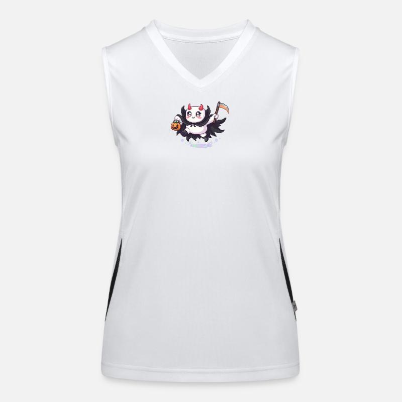 Pixel Halloween Demon with Jack-o-lantern Women's Functional Contrast Tank Top