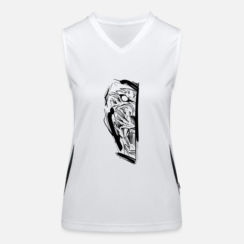 Halber Tigerkopf Skizzenhaft Funktionelles Kontrast-Tank Top für Frauen