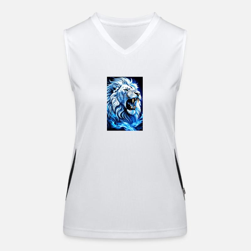White Animals Weiß-blauer Löwe Funktionelles Kontrast-Tank Top für Frauen
