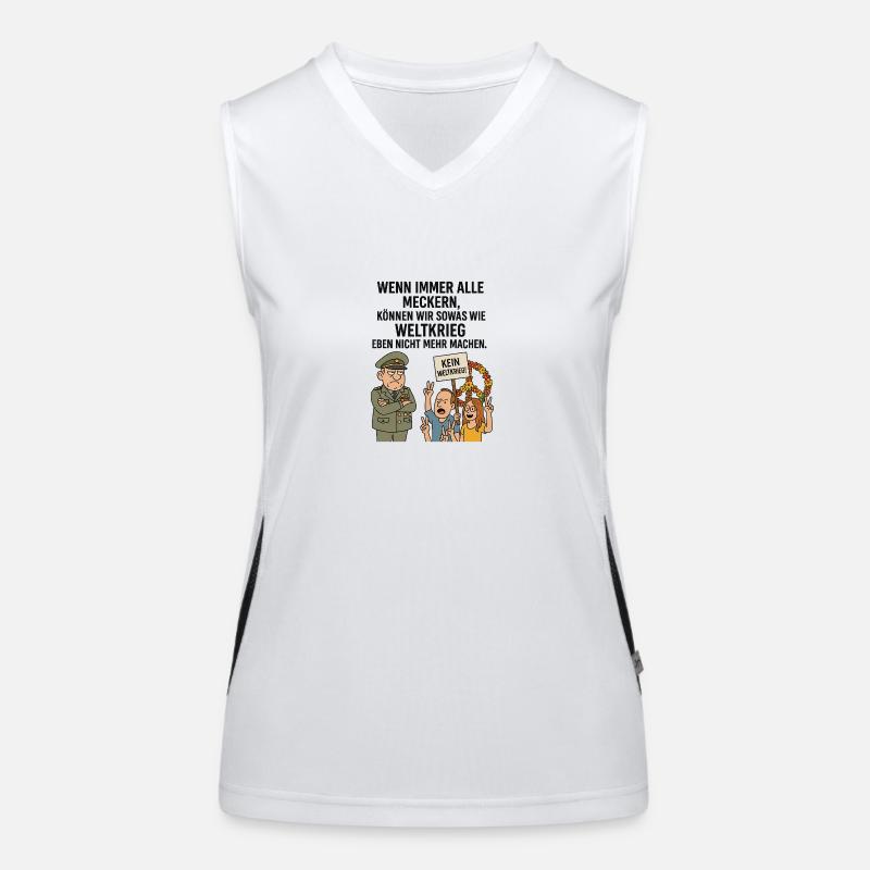 Weltkrieg? Nicht mit uns! – Satirischer Protest Funktionelles Kontrast-Tank Top für Frauen