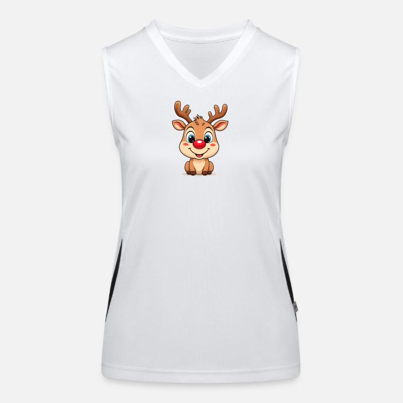 Rudolph Rentier Cartoon Weihnachtspullover Funktionelles Kontrast-Tank Top für Frauen