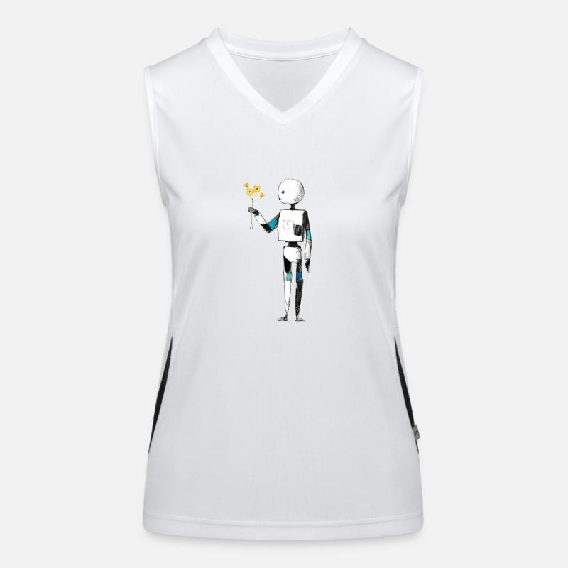 robot with flowers Women's Functional Contrast Tank Top