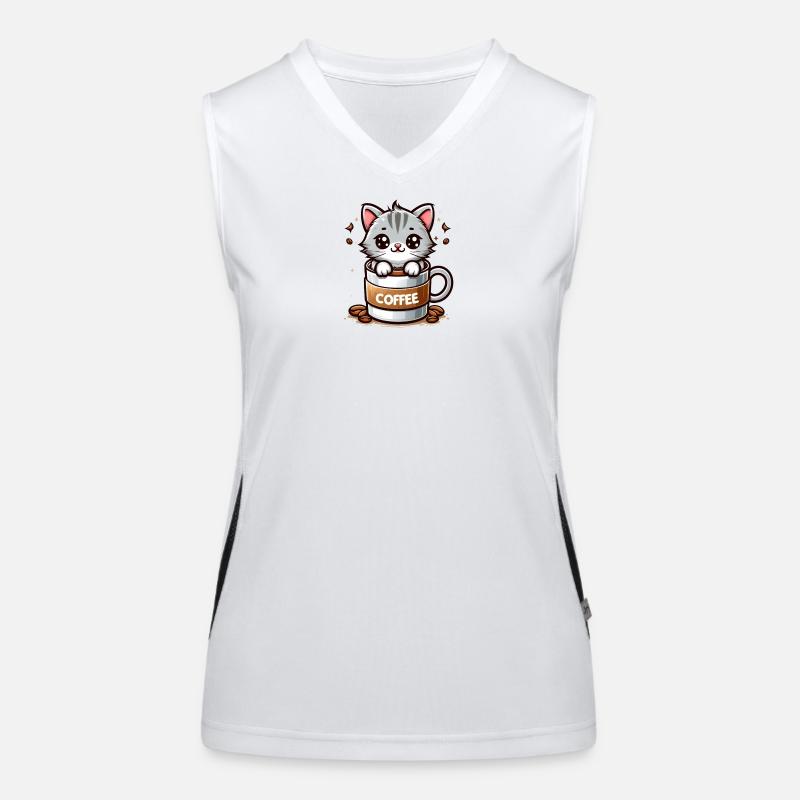 Katze mit Kaffeebecher 1 Funktionelles Kontrast-Tank Top für Frauen