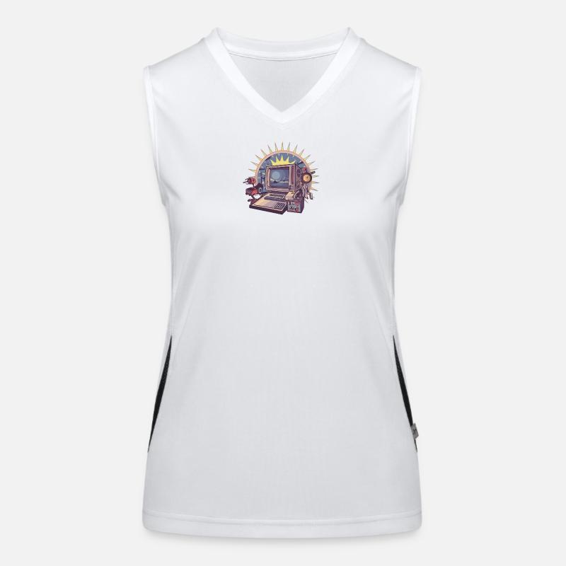 Futuristischer Computer mit Retro-Elementen Funktionelles Kontrast-Tank Top für Frauen