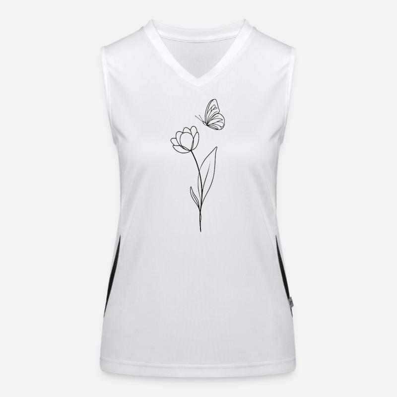 Fleur avec papillon - noir et blanc Débardeur respirant contrasté Femme