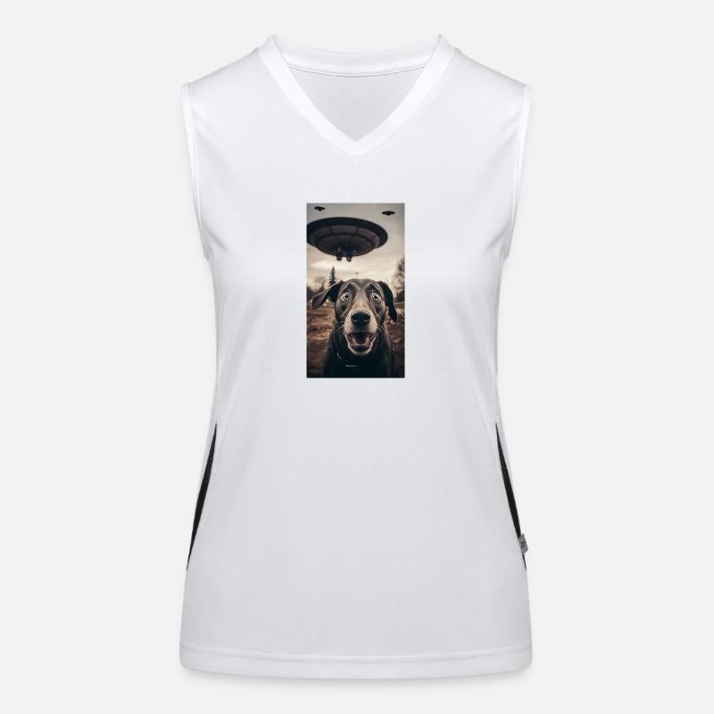 Alien UFO Funny Dog Meme Selfie Women's Functional Contrast Tank Top