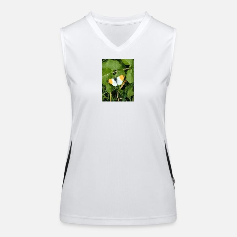Papillon blanc orange bordures noires Débardeur respirant contrasté Femme