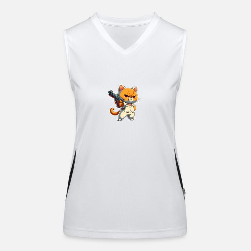 Sauer, ärgerliche orange Katze mit Pistole Funktionelles Kontrast-Tank Top für Frauen