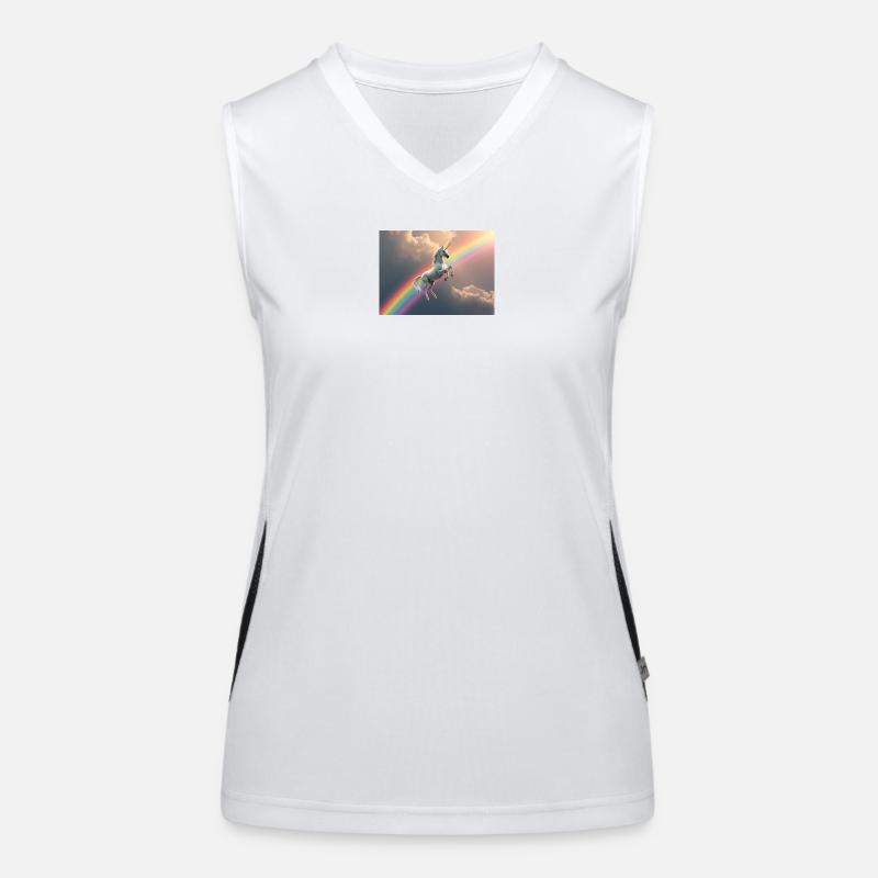 Galaktischer Einhornflug über Regenbogen Funktionelles Kontrast-Tank Top für Frauen