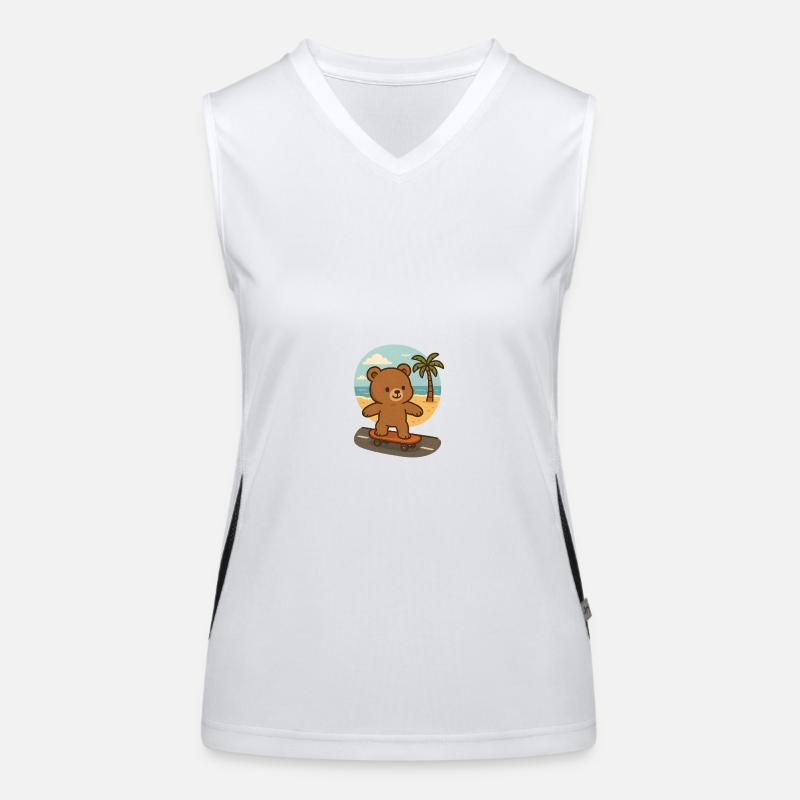Teddy bear on a skateboard - Women's Functional Contrast Tank Top - white/black