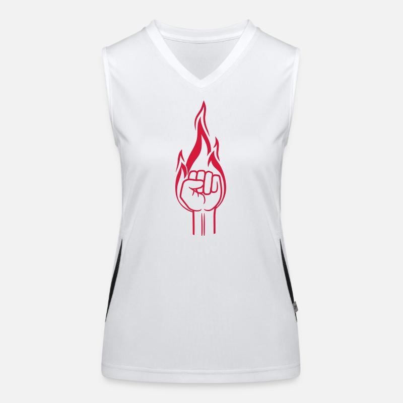 faust fackel feuer flamme brennen heiss revolution Funktionelles Kontrast-Tank Top für Frauen