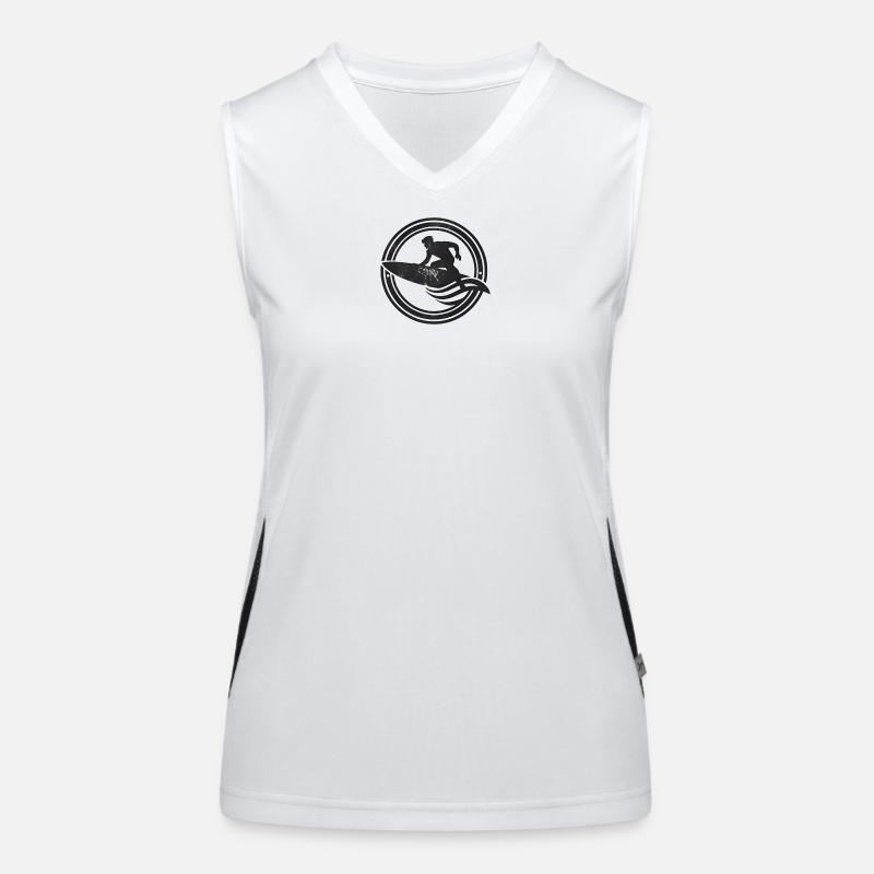 Surfer Silhouette auf Wellenschwung Funktionelles Kontrast-Tank Top für Frauen