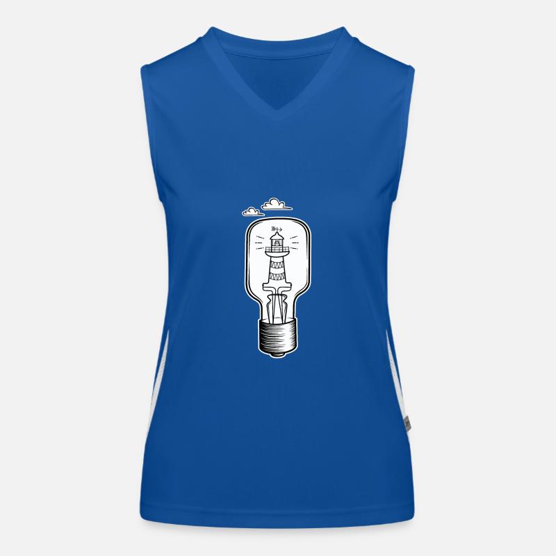 Lighthouse with clouds, holidays on the beach, by the sea Women's Functional Contrast Tank Top