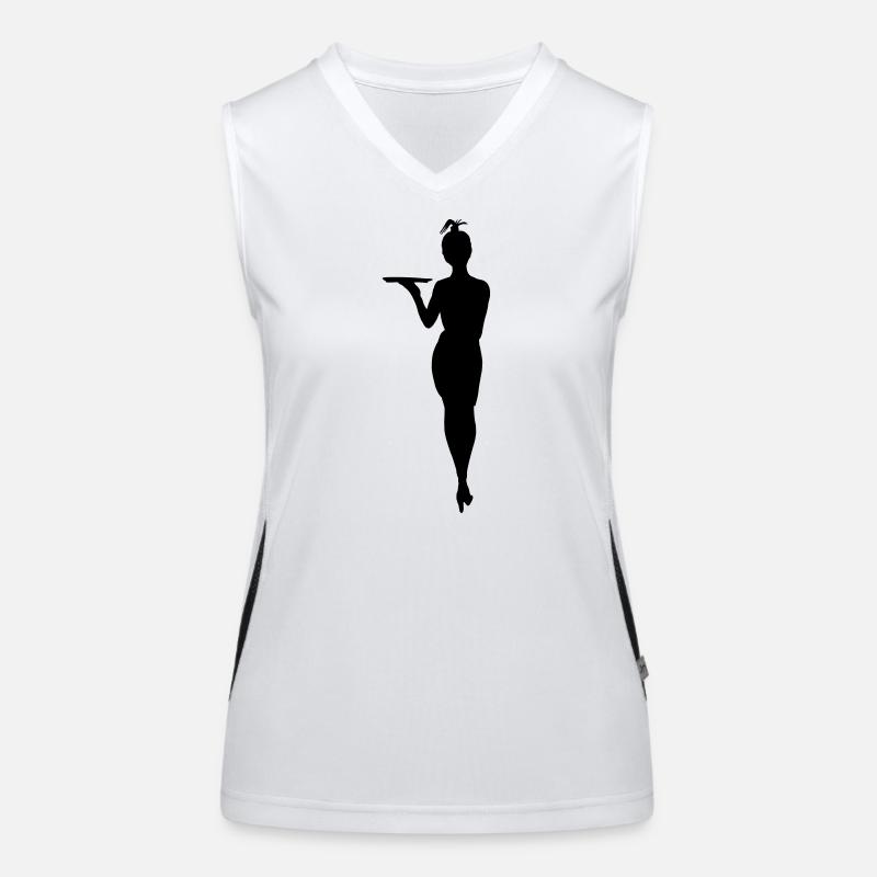 Herausfordernde Kellnerin mit Tablettschattenfigur Funktionelles Kontrast-Tank Top für Frauen