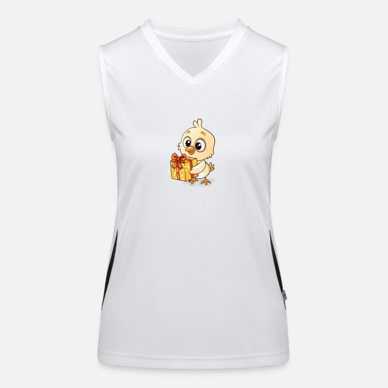 Cute chick unwraps gift Women's Functional Contrast Tank Top