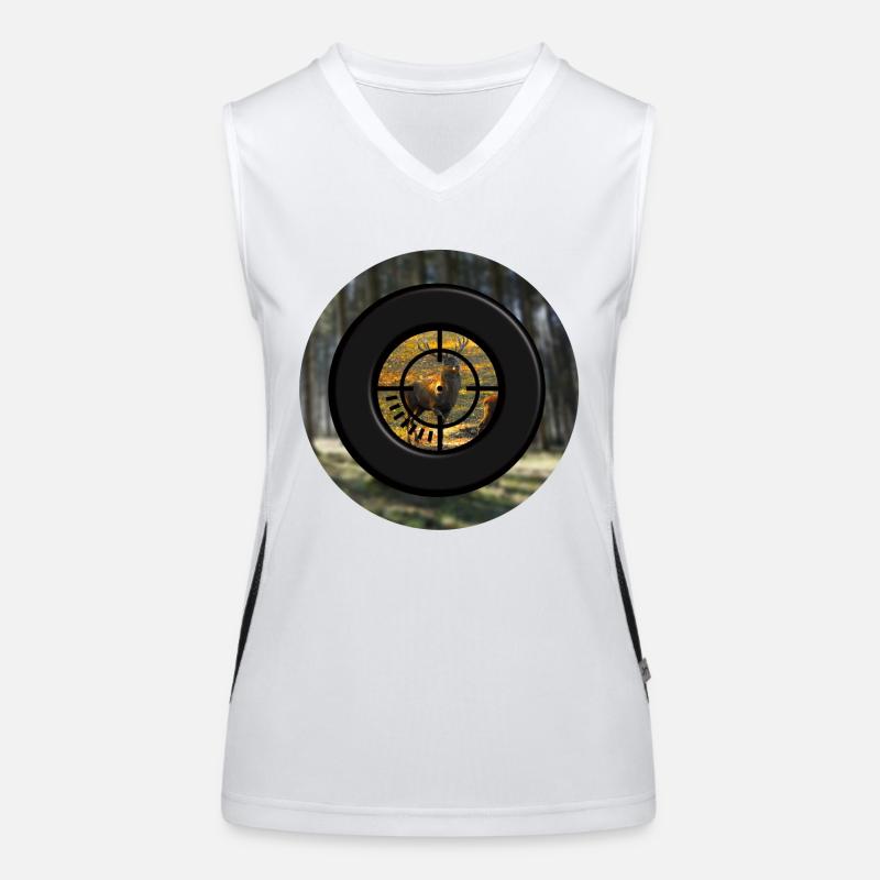 Ein Hirsch durch das Zielfernrohr Funktionelles Kontrast-Tank Top für Frauen