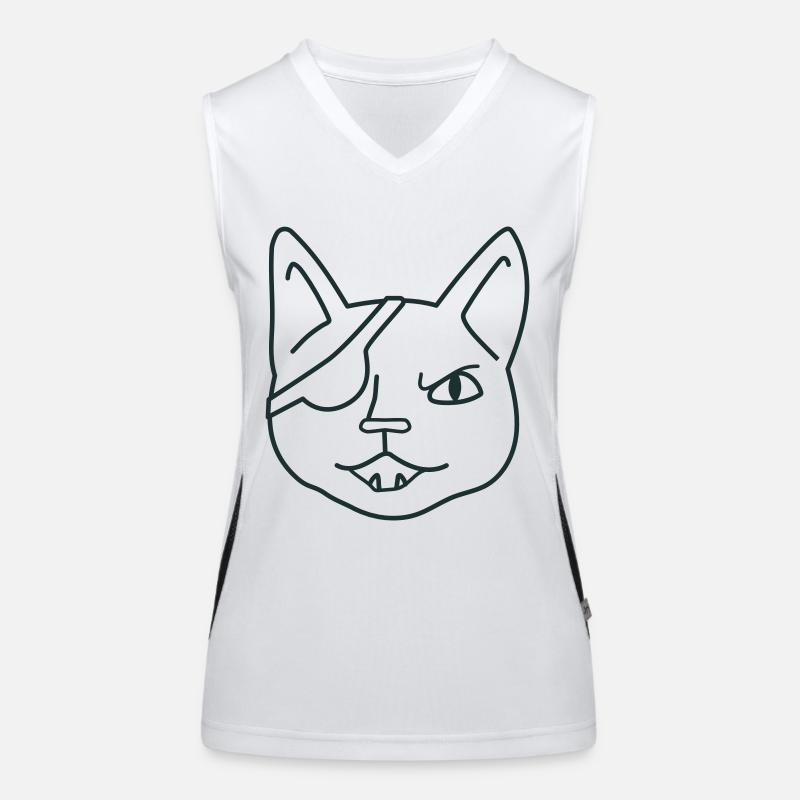 angry pirate cat face Women's Functional Contrast Tank Top