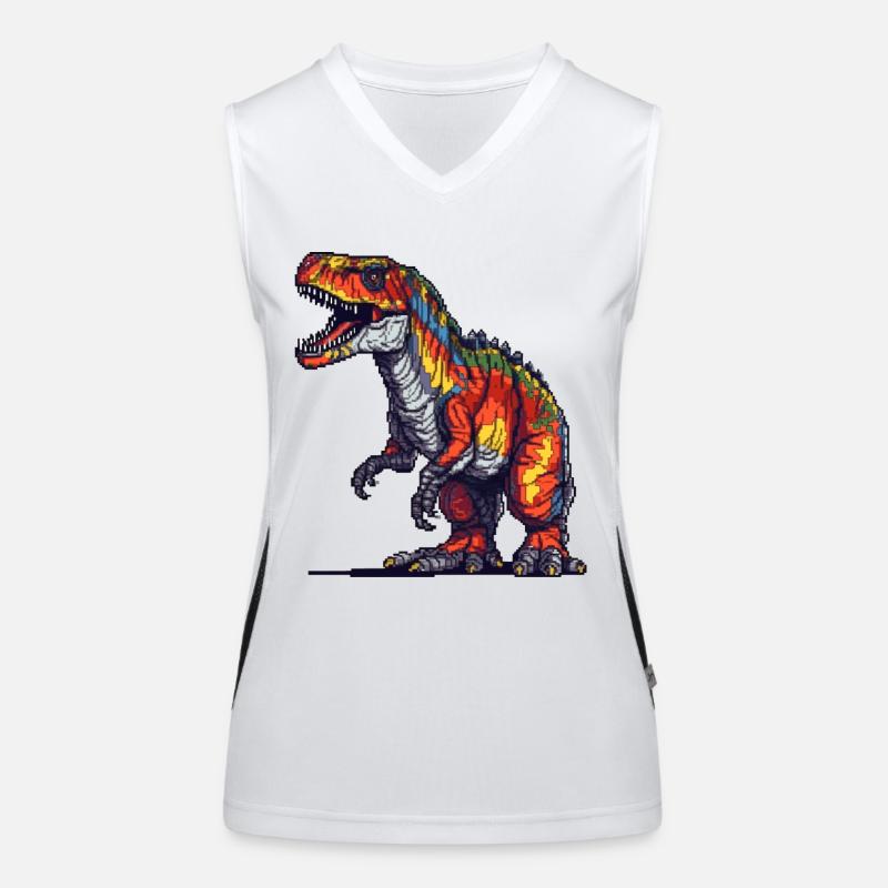 Dino in retro pixel graphics 8-bit or 16-bit Women's Functional Contrast Tank Top