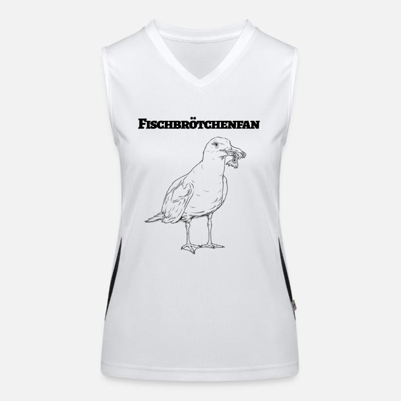 Fischbrötchen Fan die lustige Möwe mit Fisch Funktionelles Kontrast-Tank Top für Frauen