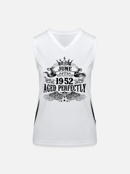 1952 | June Aged Perfectly 1952 Geburtstagsgeschenk - Funktionelles Kontrast-Tank Top für Frauen - Weiß/Schwarz - Vorne