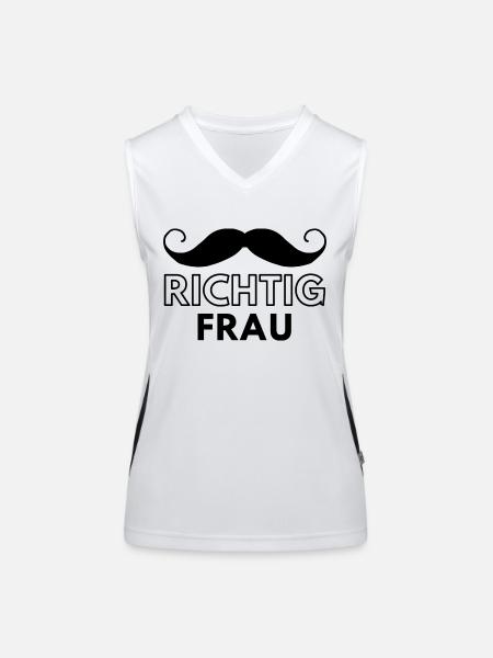 Schnurrbartstolz - Richtig Frau - Funktionelles Kontrast-Tank Top für Frauen - Weiß/Schwarz - Vorne