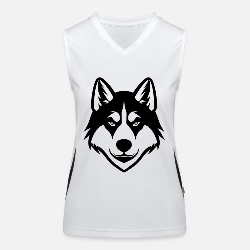 Tête de chien Husky Débardeur respirant contrasté Femme