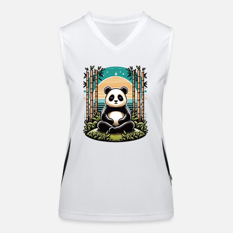 Panda Buddha monk praying in bamboo temple Women's Functional Contrast Tank Top