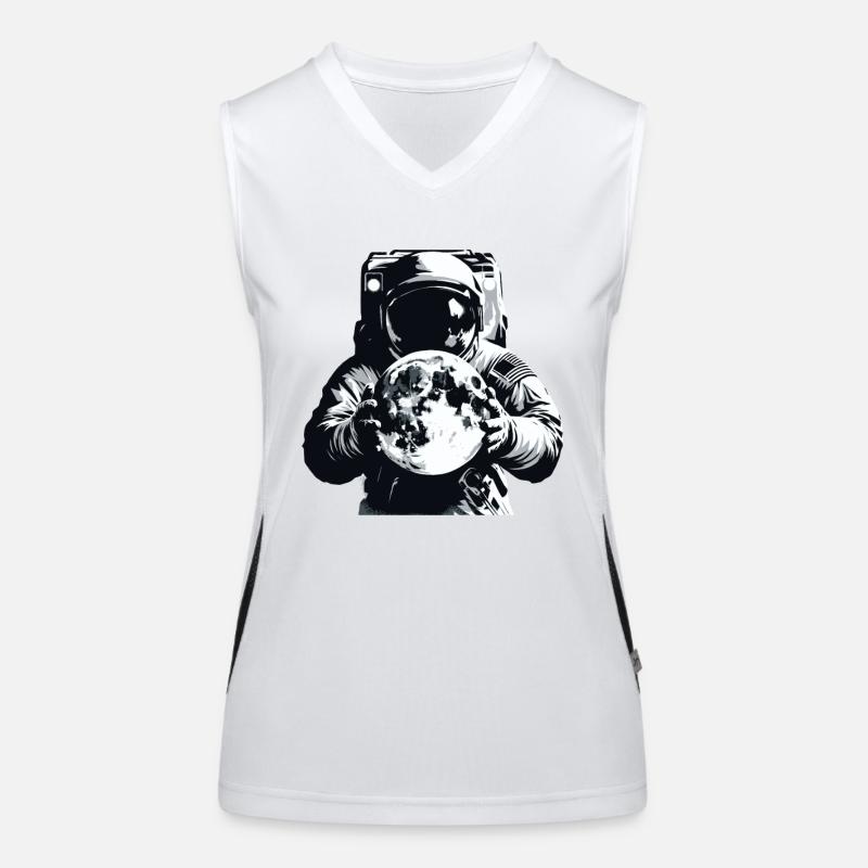 Astronaut holds moon in his hands Spaceman Women's Functional Contrast Tank Top
