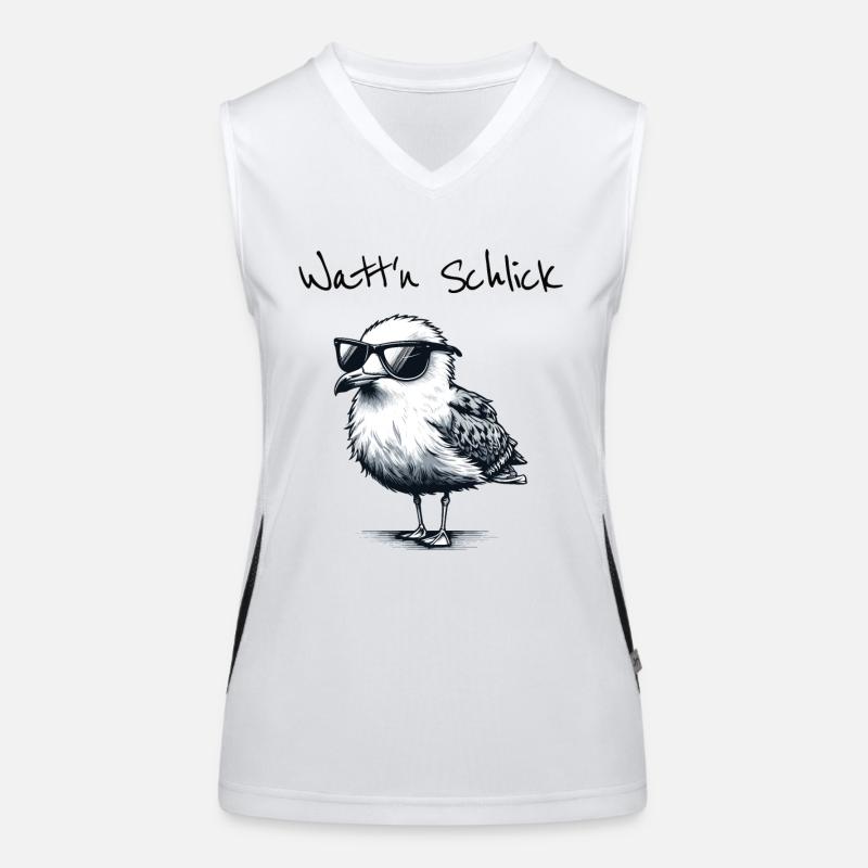 Watt'n Schlick Funny mudflat hike seagull saying Women's Functional Contrast Tank Top