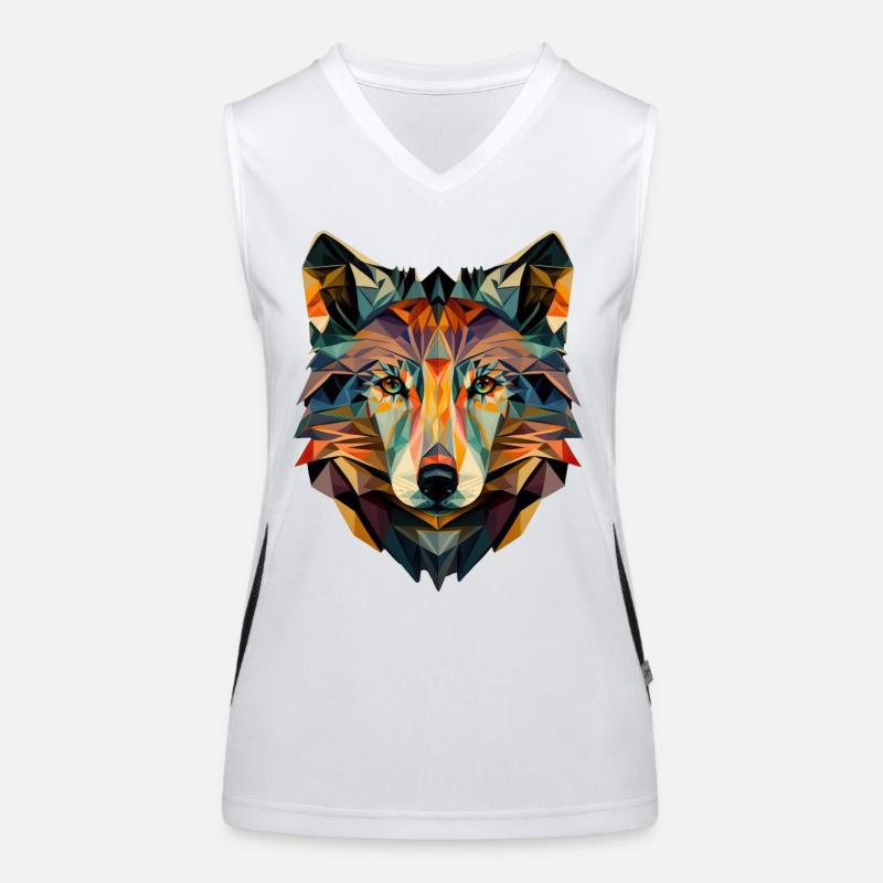 Wolf Face Geometric Abstract colorful Women's Functional Contrast Tank Top