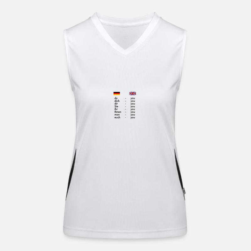 Deutsch Vs Englisch Wörterbuch Witze Lustig Humor Funktionelles Kontrast-Tank Top für Frauen