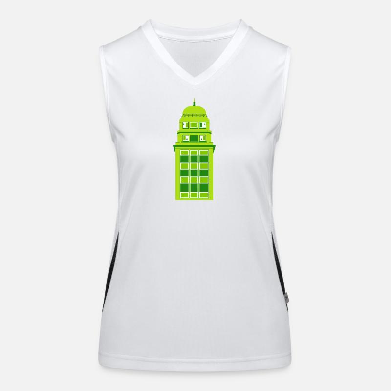 Retro Green Tower Clock - Women's Functional Contrast Tank Top - white/black