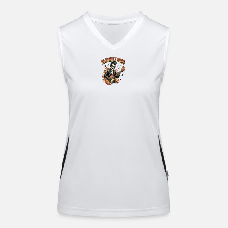 Rockabilly Bones – Retro Comic Skelett mit brennen Funktionelles Kontrast-Tank Top für Frauen