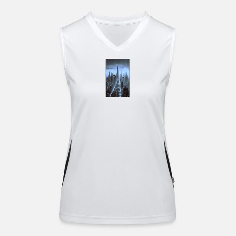 Futuristic cityscape at night - Women's Functional Contrast Tank Top - white/black
