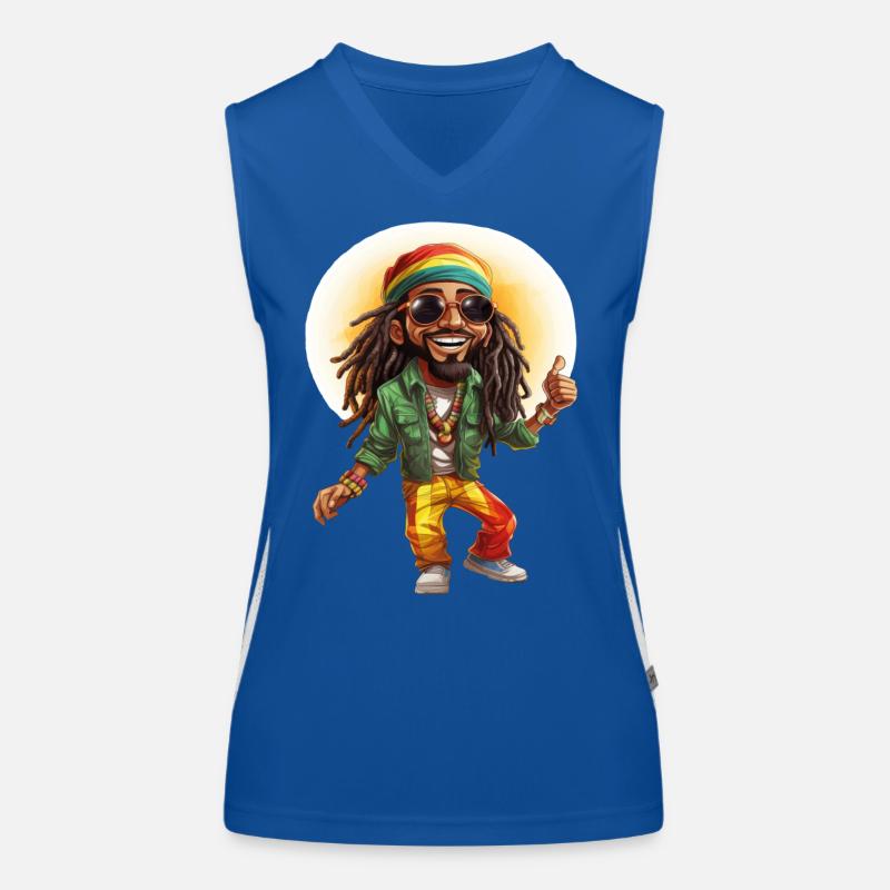Tom the Rastafarian Reggae Style Cartoon Character. Women's Functional Contrast Tank Top