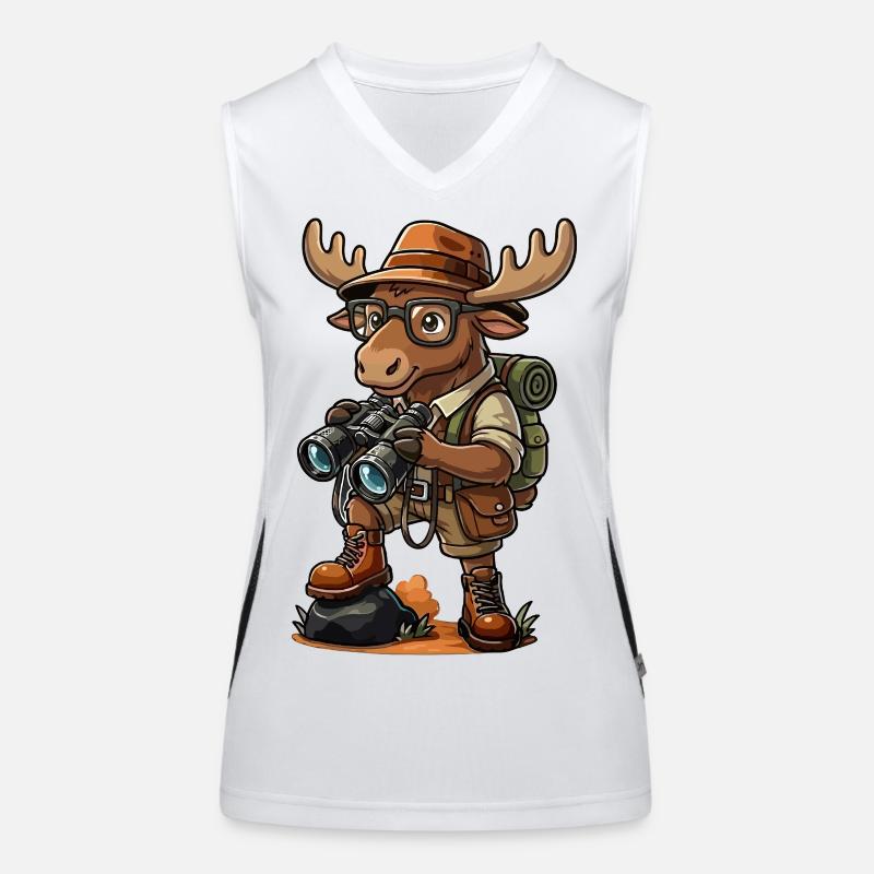 Lustiges Elch-Entdecker-Wandern-Camping-Abenteuer Funktionelles Kontrast-Tank Top für Frauen