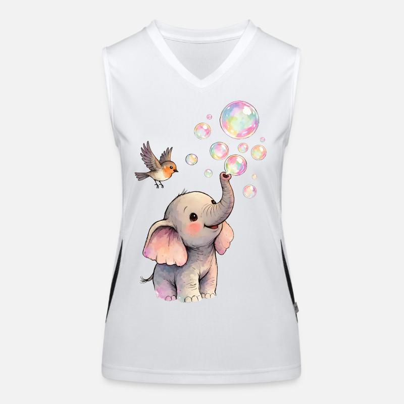 Baby Elefant bläst Blasen mit dem Vogel 🐘 🐦 Funktionelles Kontrast-Tank Top für Frauen