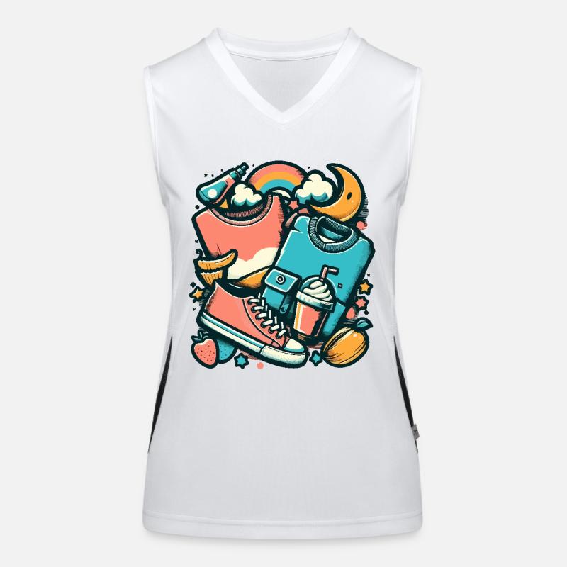 Bunte Collage mit Kleidung und Alltagsgegenständen Funktionelles Kontrast-Tank Top für Frauen