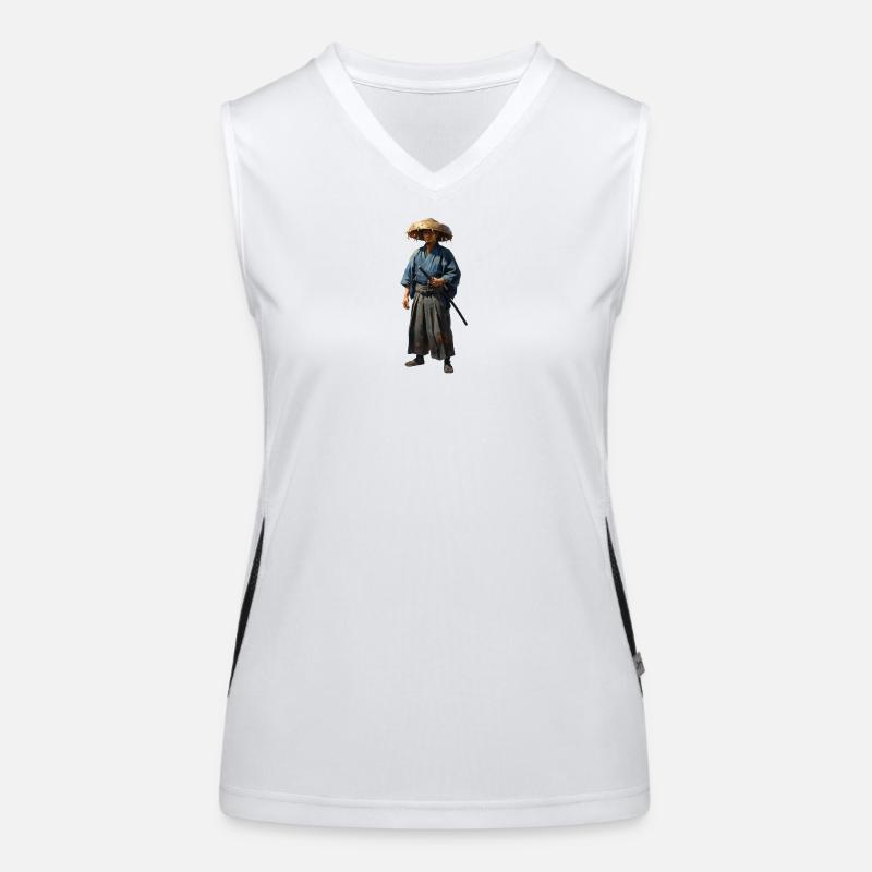 Samurai Warrior with Straw Hat Realistic Women's Functional Contrast Tank Top