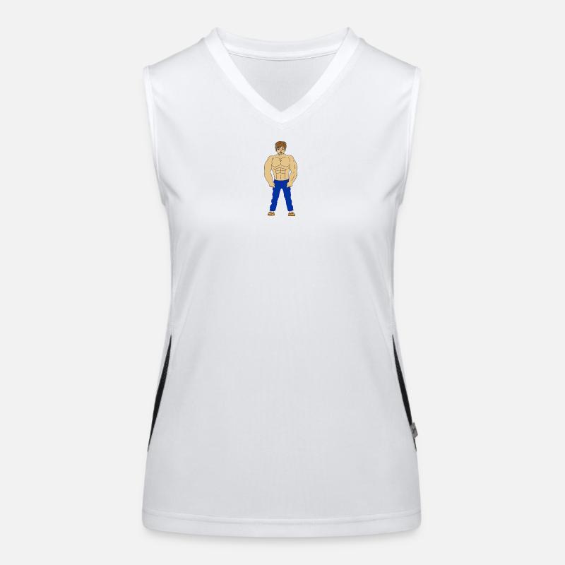 Junger Bodybuilder – Jeans & Muskeln Funktionelles Kontrast-Tank Top für Frauen